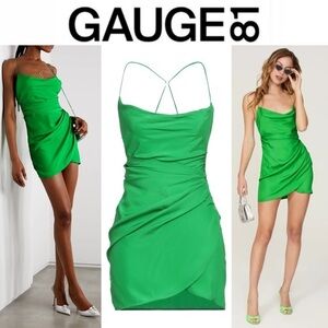 GAUGE81 Shiroi Short Mini Dress Open-Back Wrap-Effect in Jungle Green XL NWT